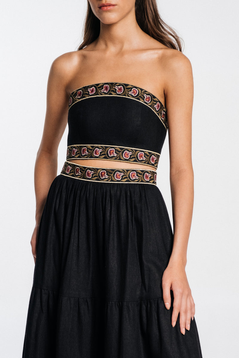 Carnation Crop Top - Black & Brick Tops - Bustier & Embroidered Rosewater House 