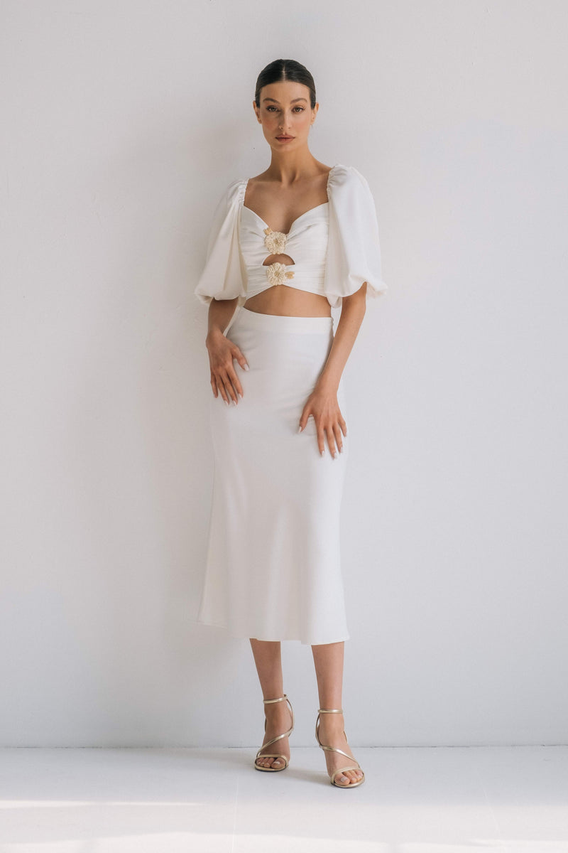 Silk Avin Midi Slip Skirt - Ivory Bottoms - Skirts RoseWaterHouse 