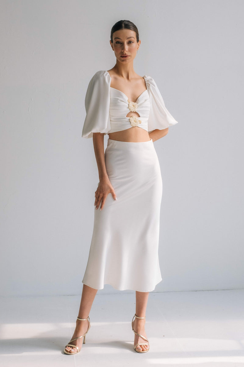 Silk Avin Midi Slip Skirt - Ivory Bottoms - Skirts RoseWaterHouse 