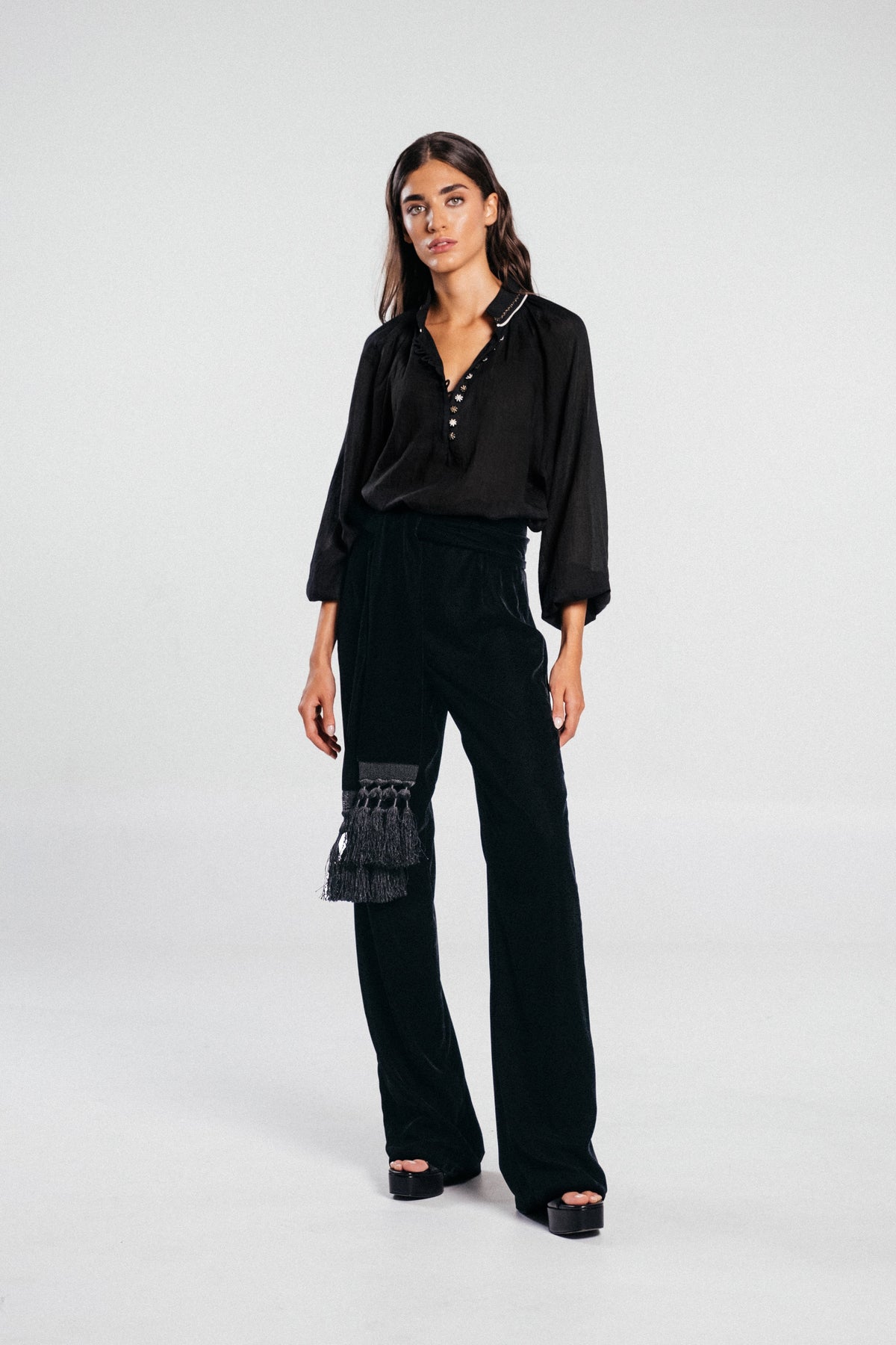 Mahtab Straight Leg Velvet Pants - Black Accessory - Belts Rosewater House