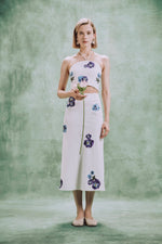 Mina Skirt - Pansy Embroidered Offwhite & Navy Rosewater House