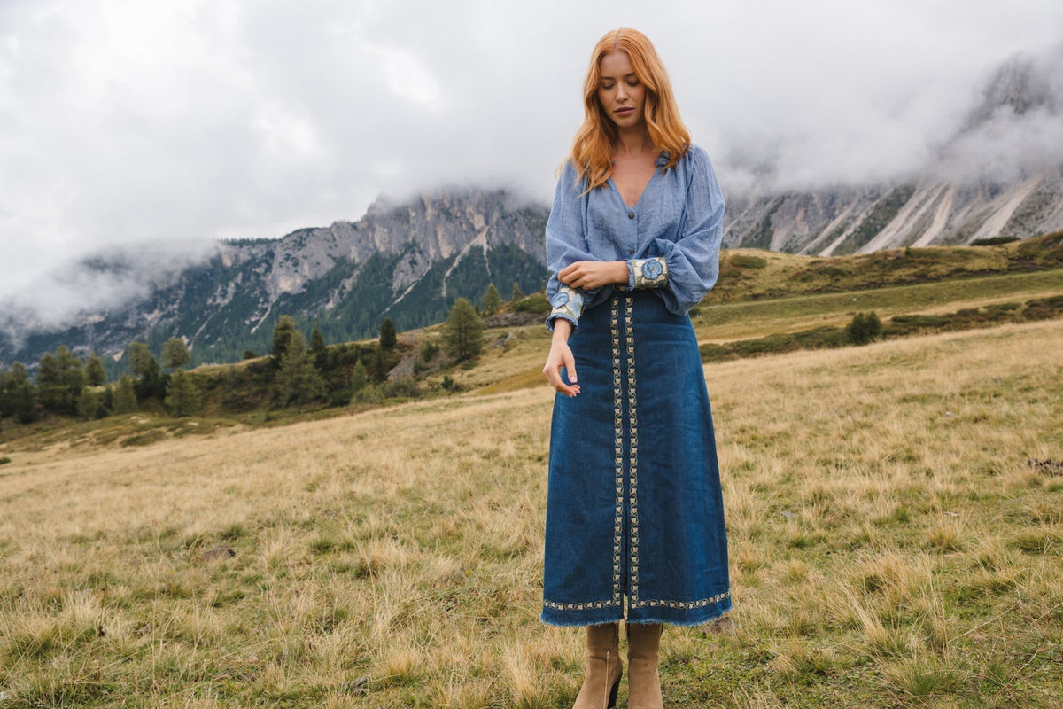 Gita Skirt - Roya Embroidery Bottoms - Skirts Rosewater House 