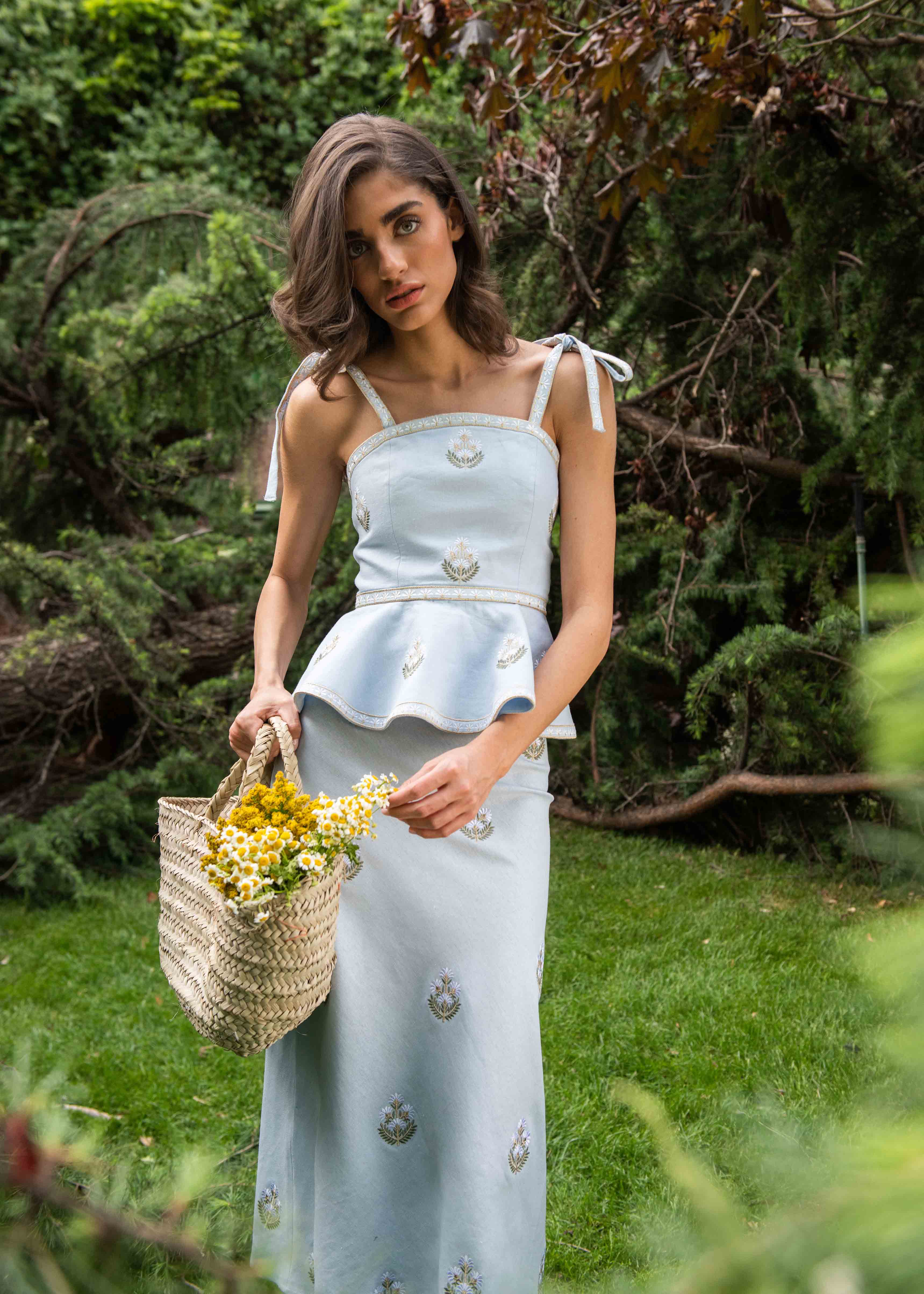 Mina Skirt - Baby Blue & Ivory (OTM Exclusive) Rosewater House