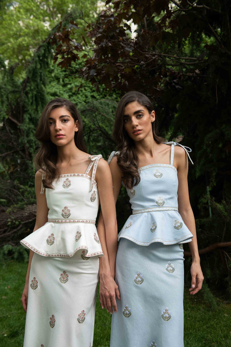 Mina Skirt - Baby Blue & Ivory (OTM Exclusive) Rosewater House 
