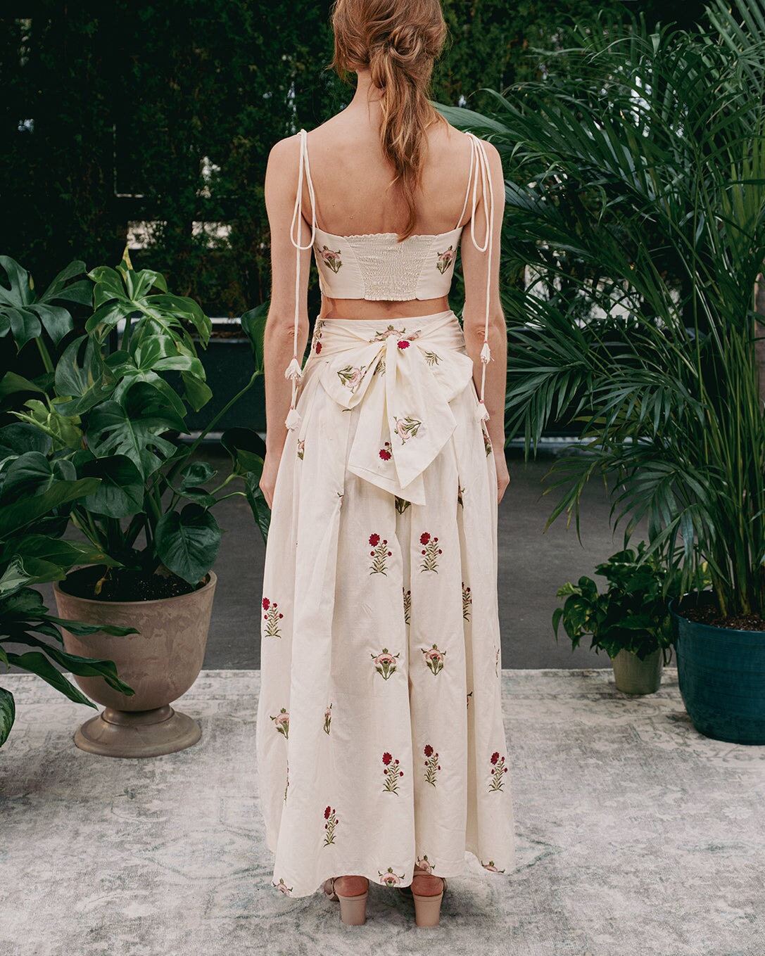 Yasmin Skirt - Fiona Embroidery Pink & Offwhite Bottoms - Skirts Rosewater House
