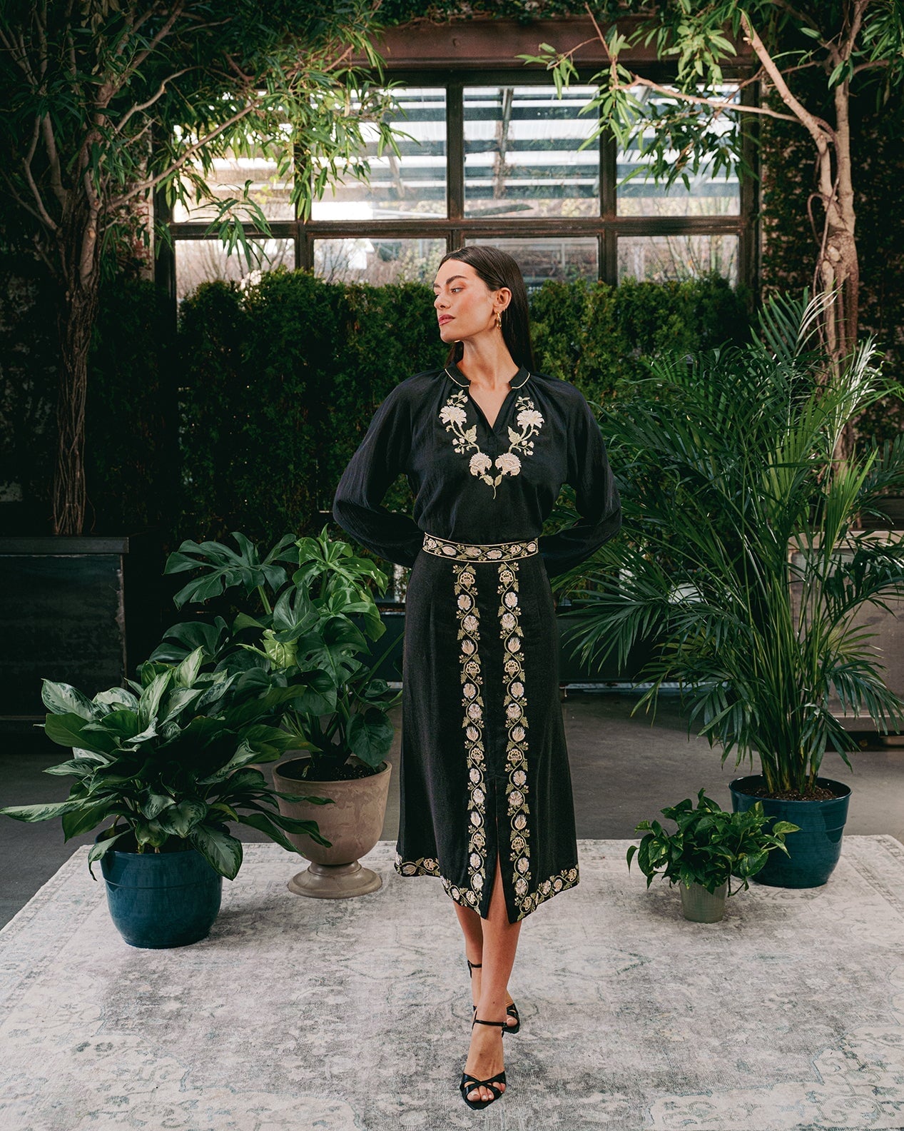 Gita Slit Skirt - Golestoon Embroidery Bottoms - Skirts Rosewater House 