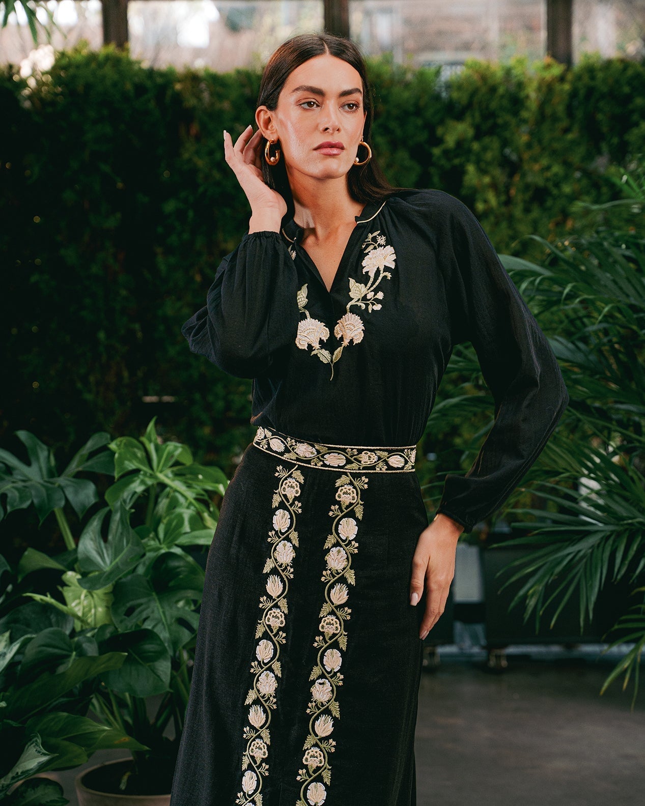 Gita Skirt - Golestan embroidery Creme & Black Bottoms - Skirts Rosewater House
