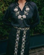 Gita Skirt - Golestan embroidery Creme & Black Bottoms - Skirts Rosewater House