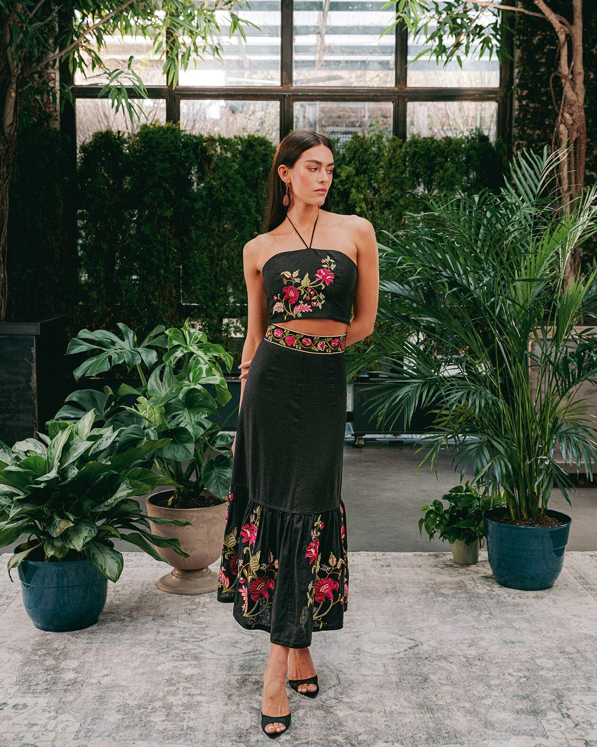 Golsa Skirt - Golestan embroidery Red & Black Bottoms - Skirts Rosewater House