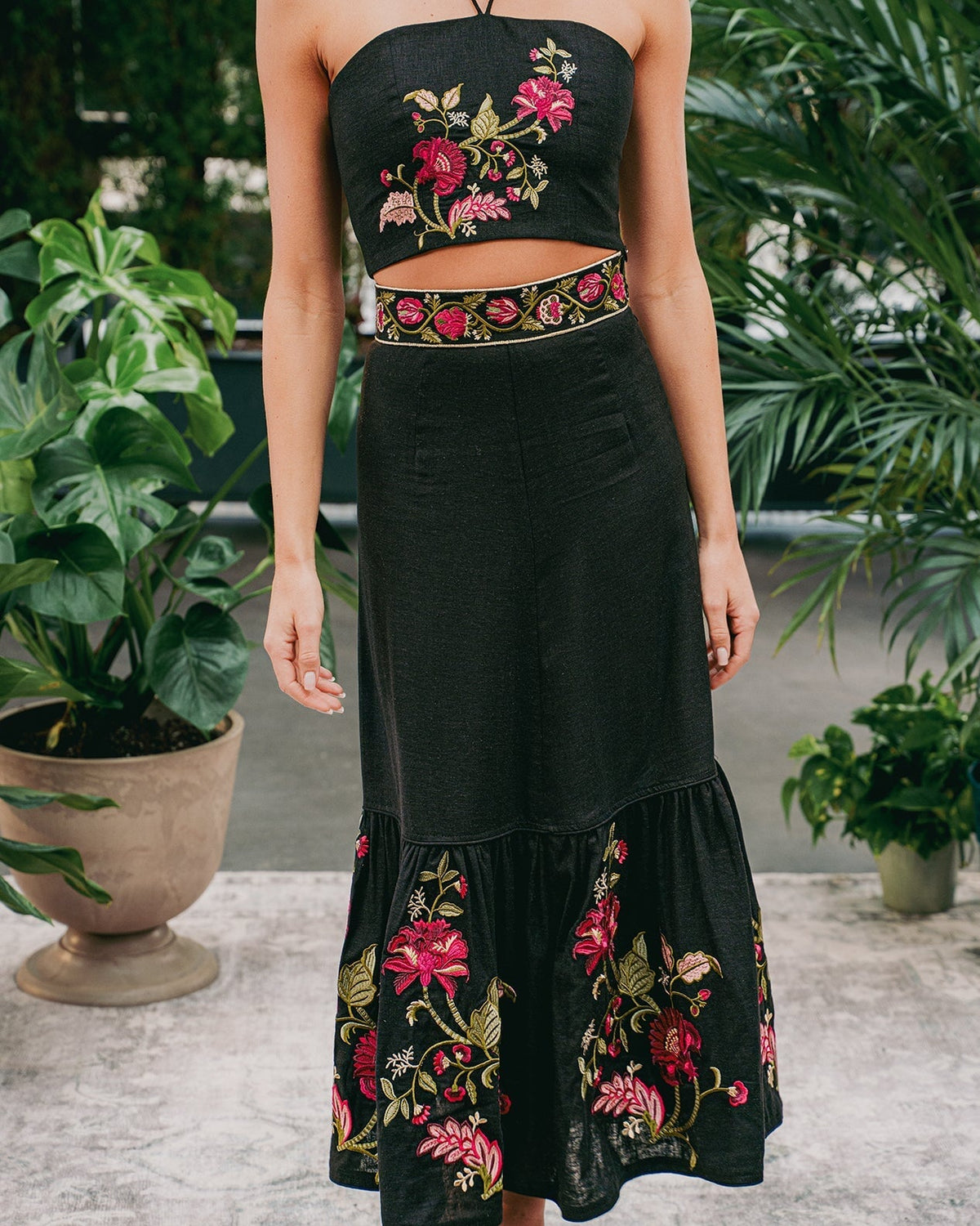 Golsa Skirt - Golestan embroidery Red & Black Bottoms - Skirts Rosewater House