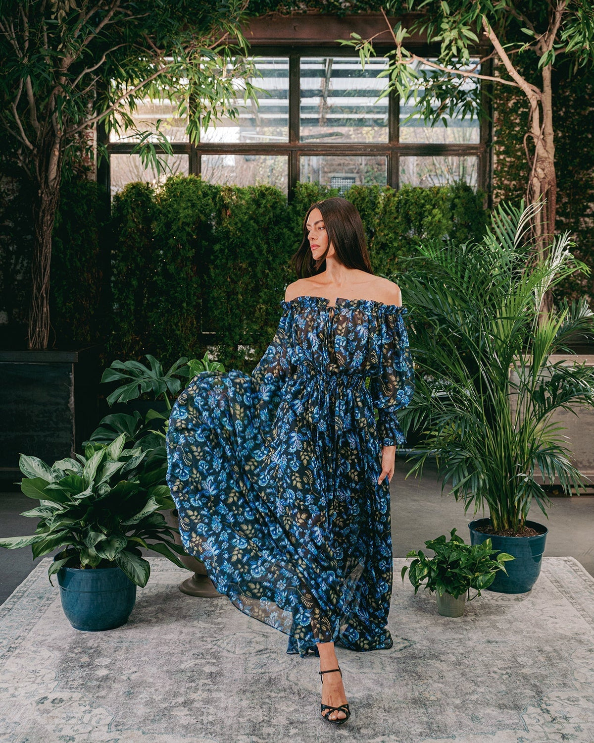Golshan Blouse - Golestan Printed Chiffon Blue & Black Tops - Blouse Rosewater House 