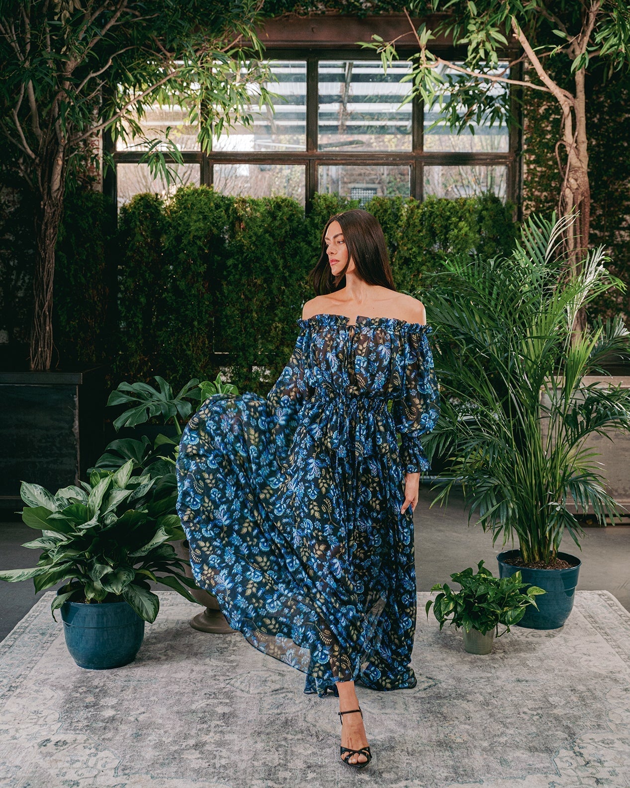 Golshan Blouse - Golestan Printed Chiffon Blue & Black Tops - Blouse Rosewater House 