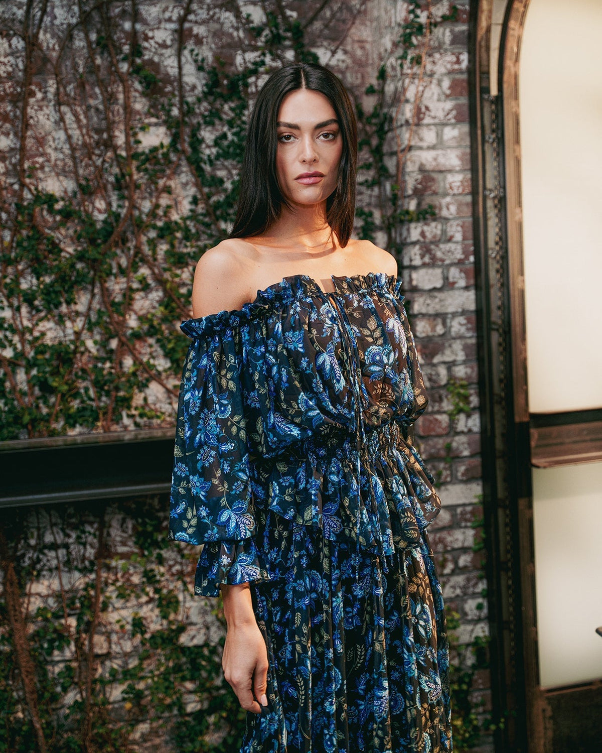 Golshan Blouse - Golestan Printed Chiffon Blue & Black Tops - Blouse Rosewater House 