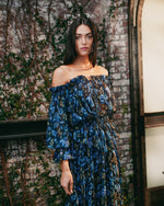 Golshan Blouse - Golestan Printed Chiffon Blue & Black Tops - Blouse Rosewater House 
