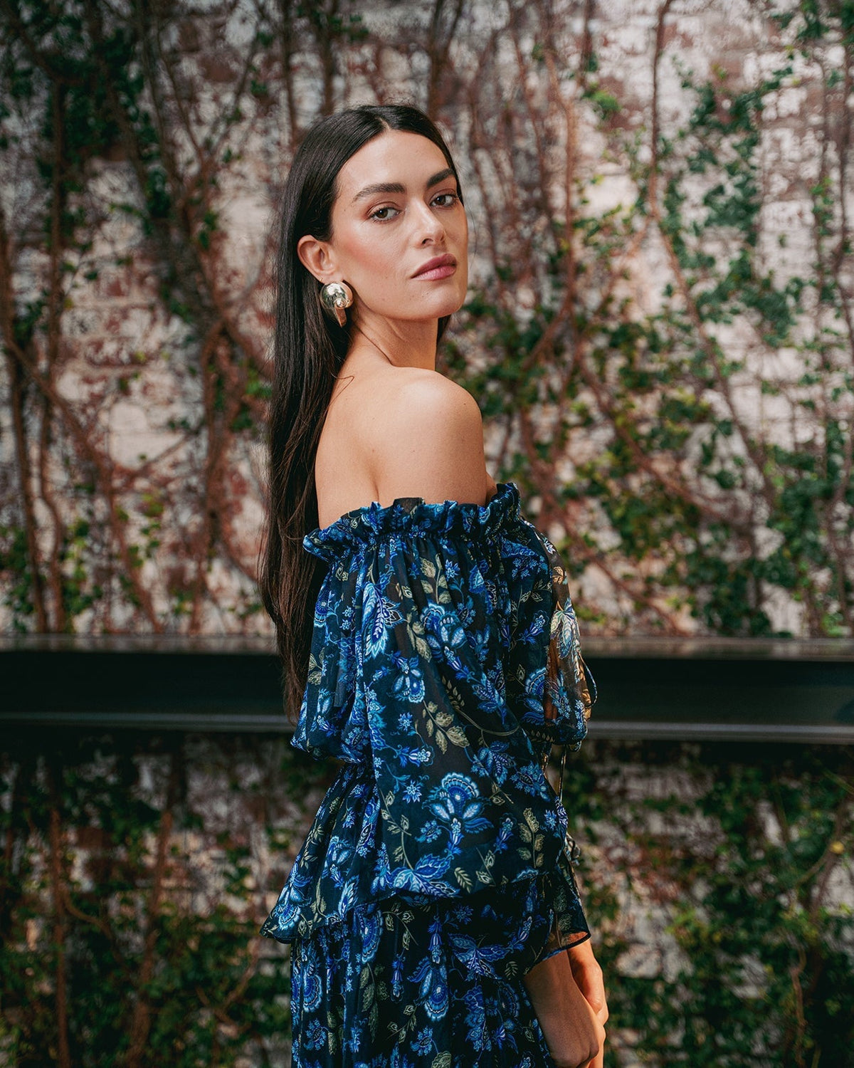 Golshan Blouse - Golestan Printed Chiffon Blue & Black Tops - Blouse Rosewater House 