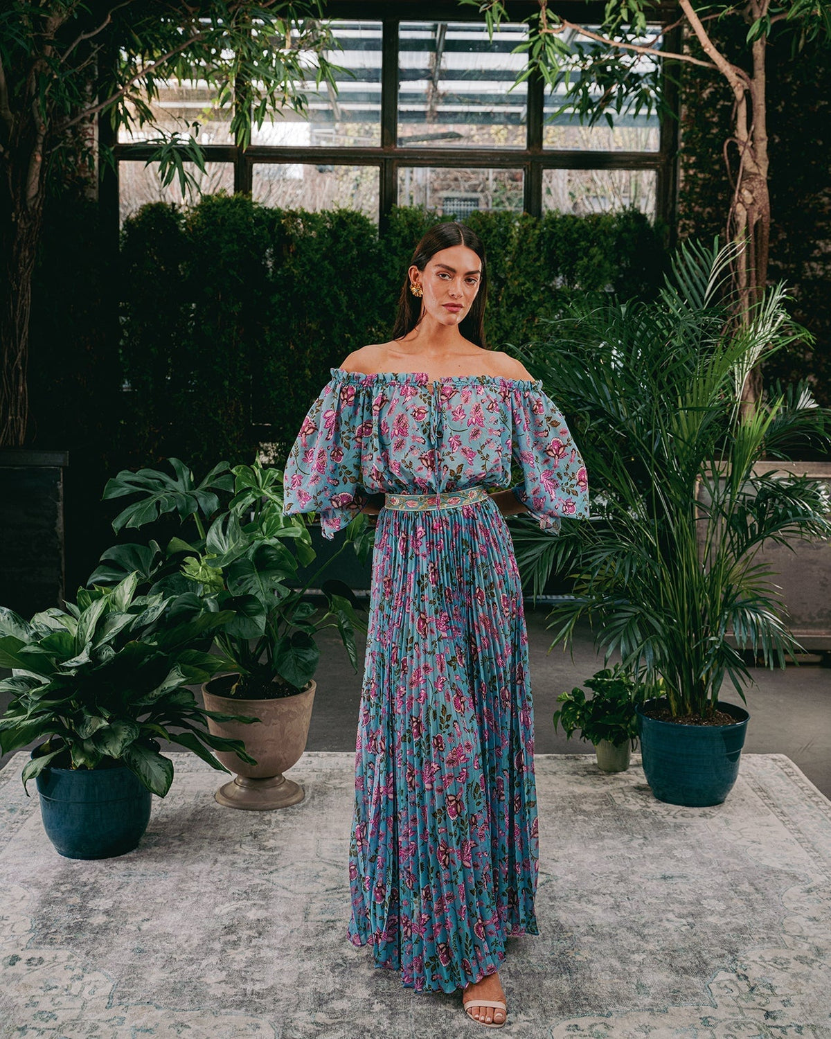 Viona Skirt - Golestan Printed Chiffon Turquoise Bottoms - Skirts Rosewater House