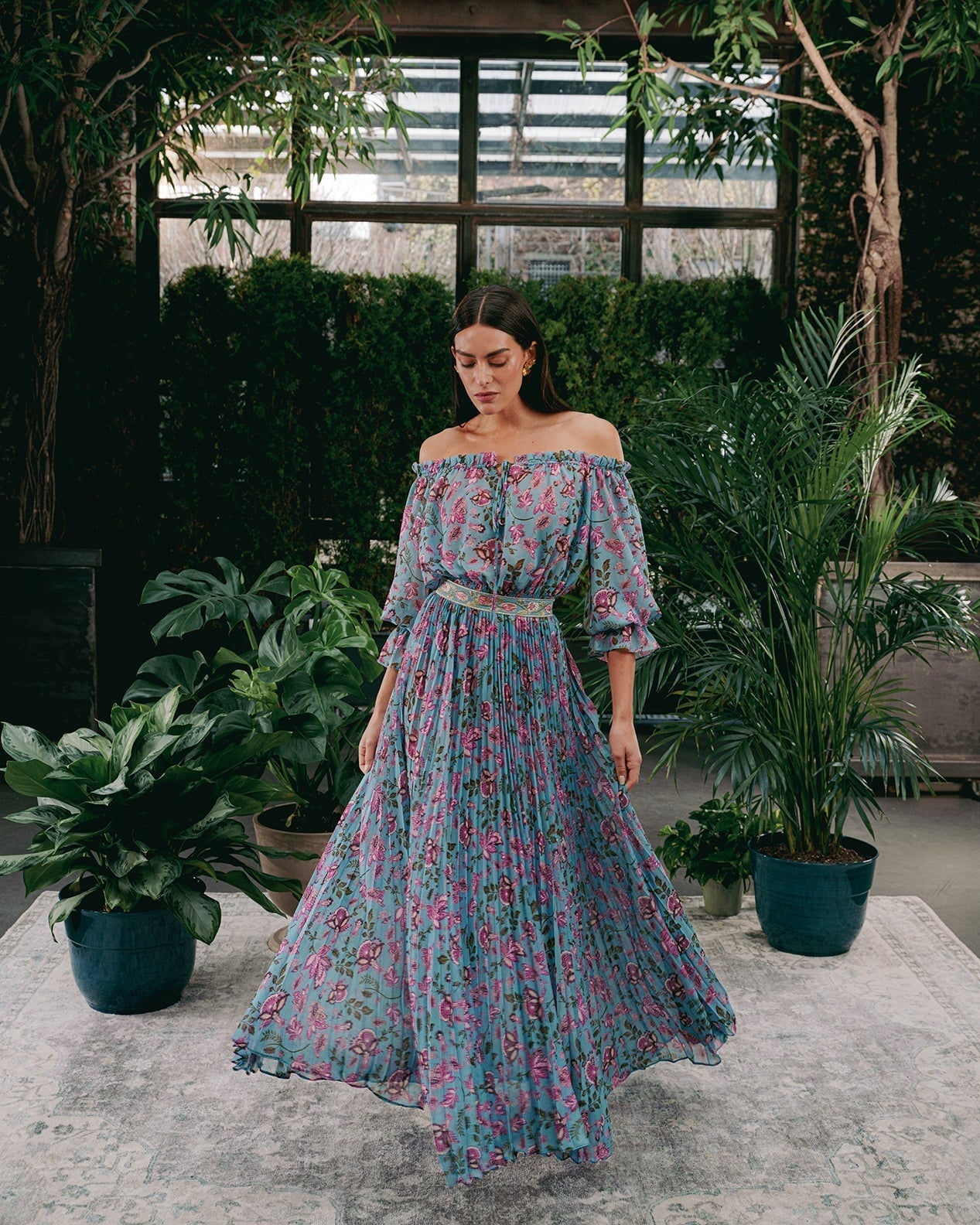 Viona Skirt - Golestan Printed Chiffon Turquoise Bottoms - Skirts Rosewater House