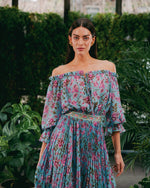 Golshan Blouse - Golestan Printed Chiffon Turquoise Tops - Blouse Rosewater House