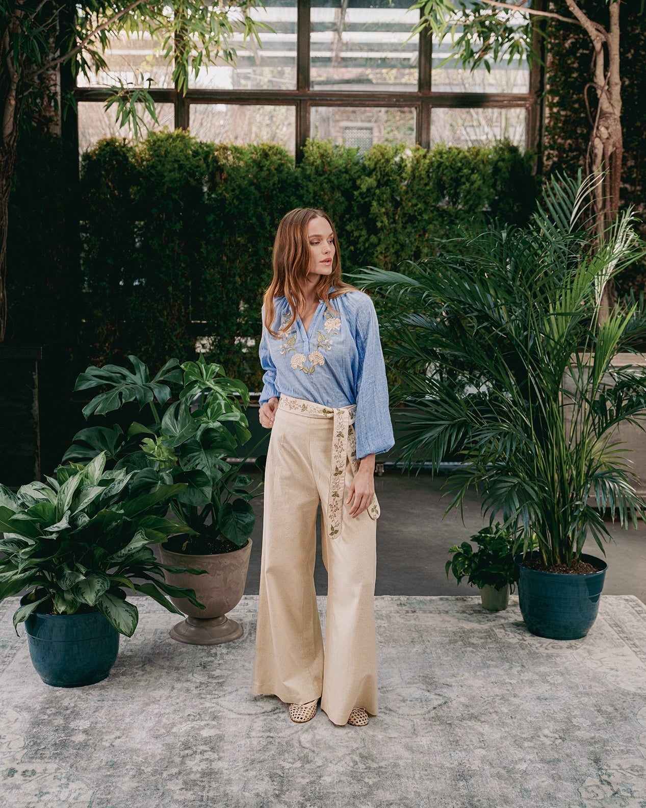 Golestan Blouse - Golestan embroidery Creme & Blue Tops - Blouse Rosewater House