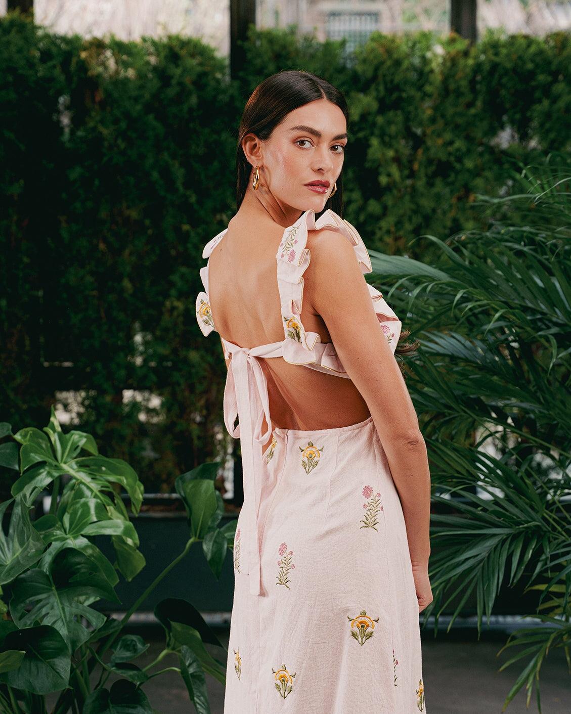 Malika Dress - Fiona Embroidery Pink & Yellow & Pink Dresses - Midi Rosewater House