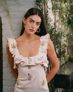 Malika Dress - Fiona Embroidery Pink & Yellow & Pink Dresses - Midi Rosewater House