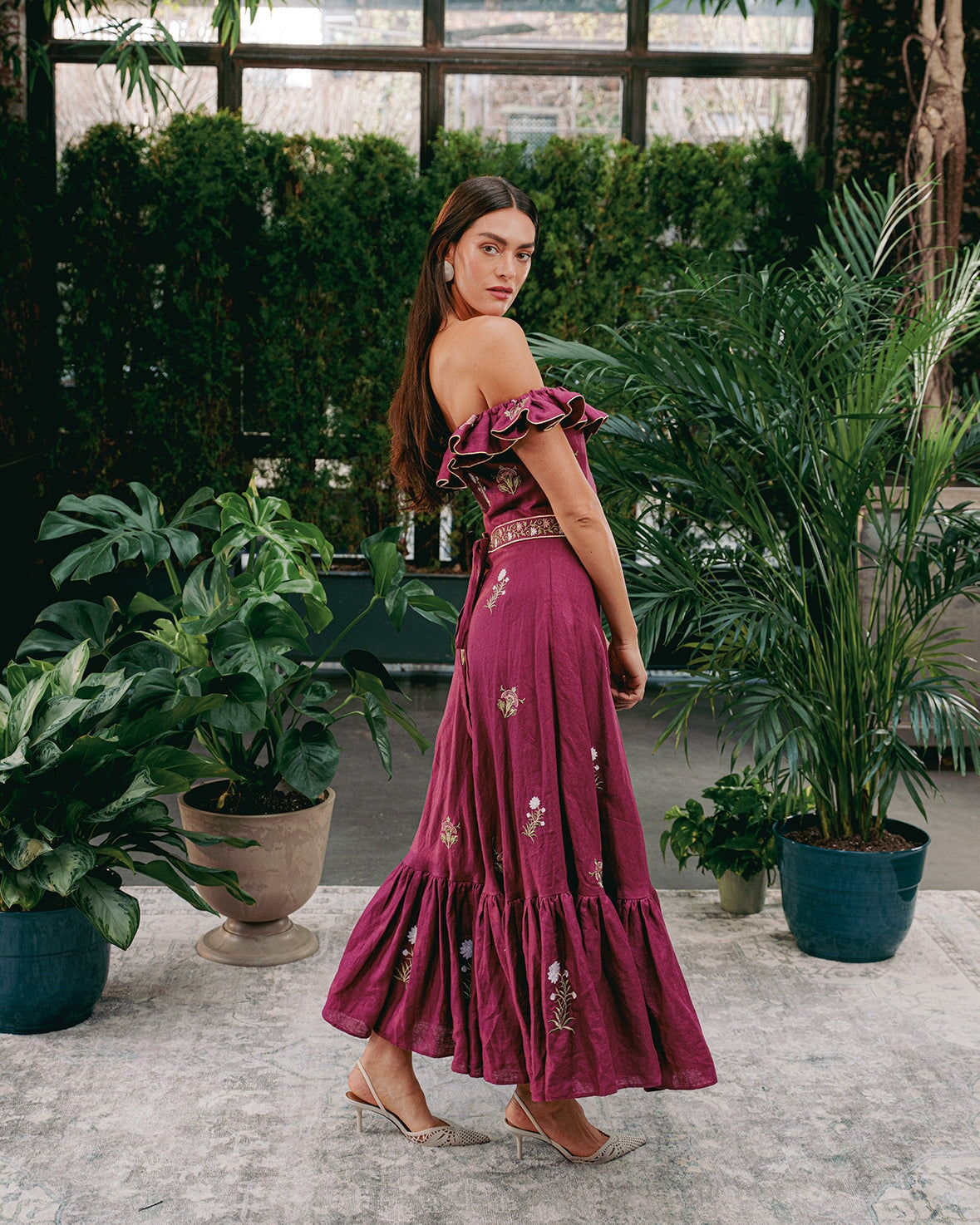 Malika Maxi Dress - Fiona Embroidery White & Raspberry Dresses - Maxi Rosewater House