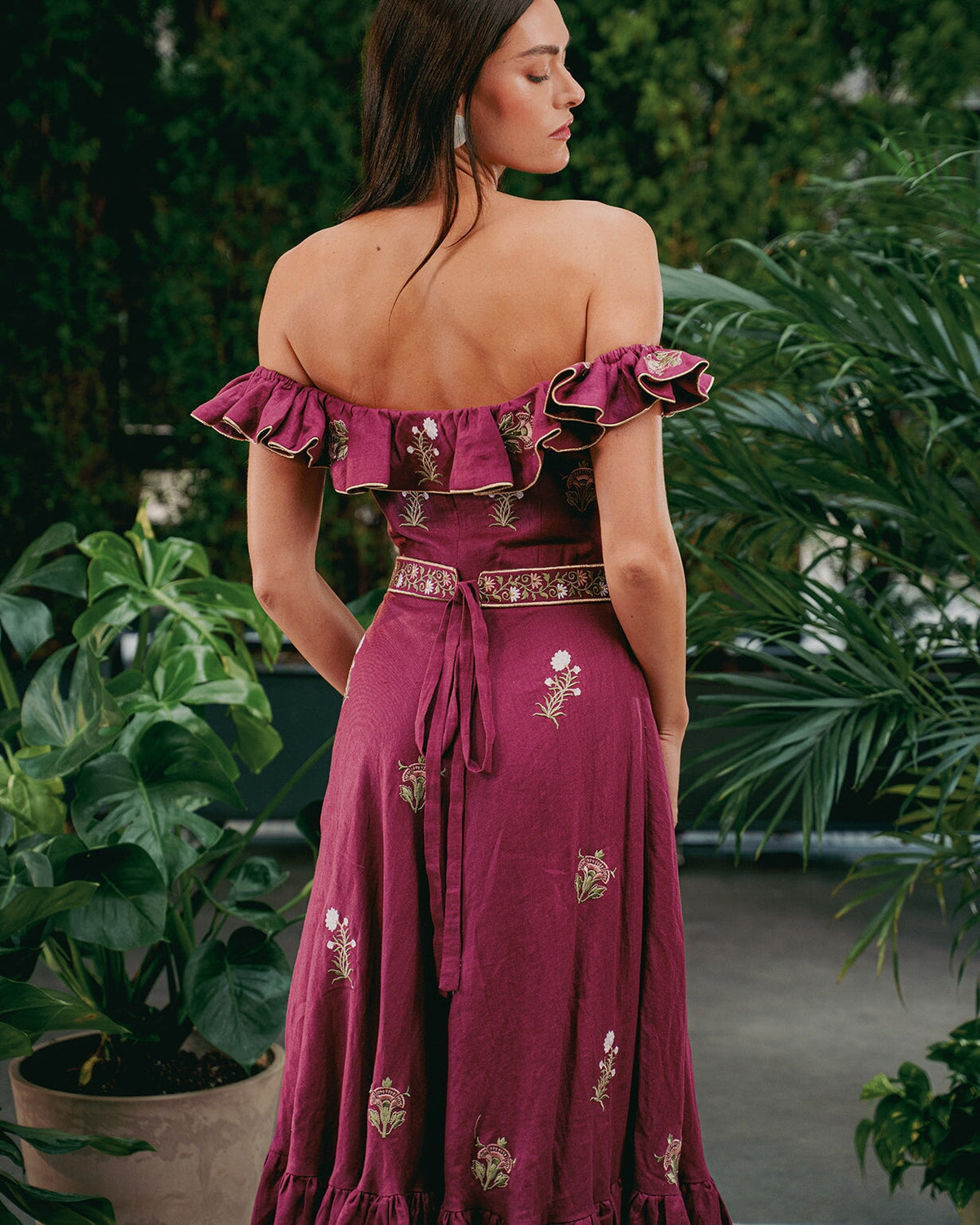 Malika Maxi Dress - Fiona Embroidery White & Raspberry Dresses - Maxi Rosewater House