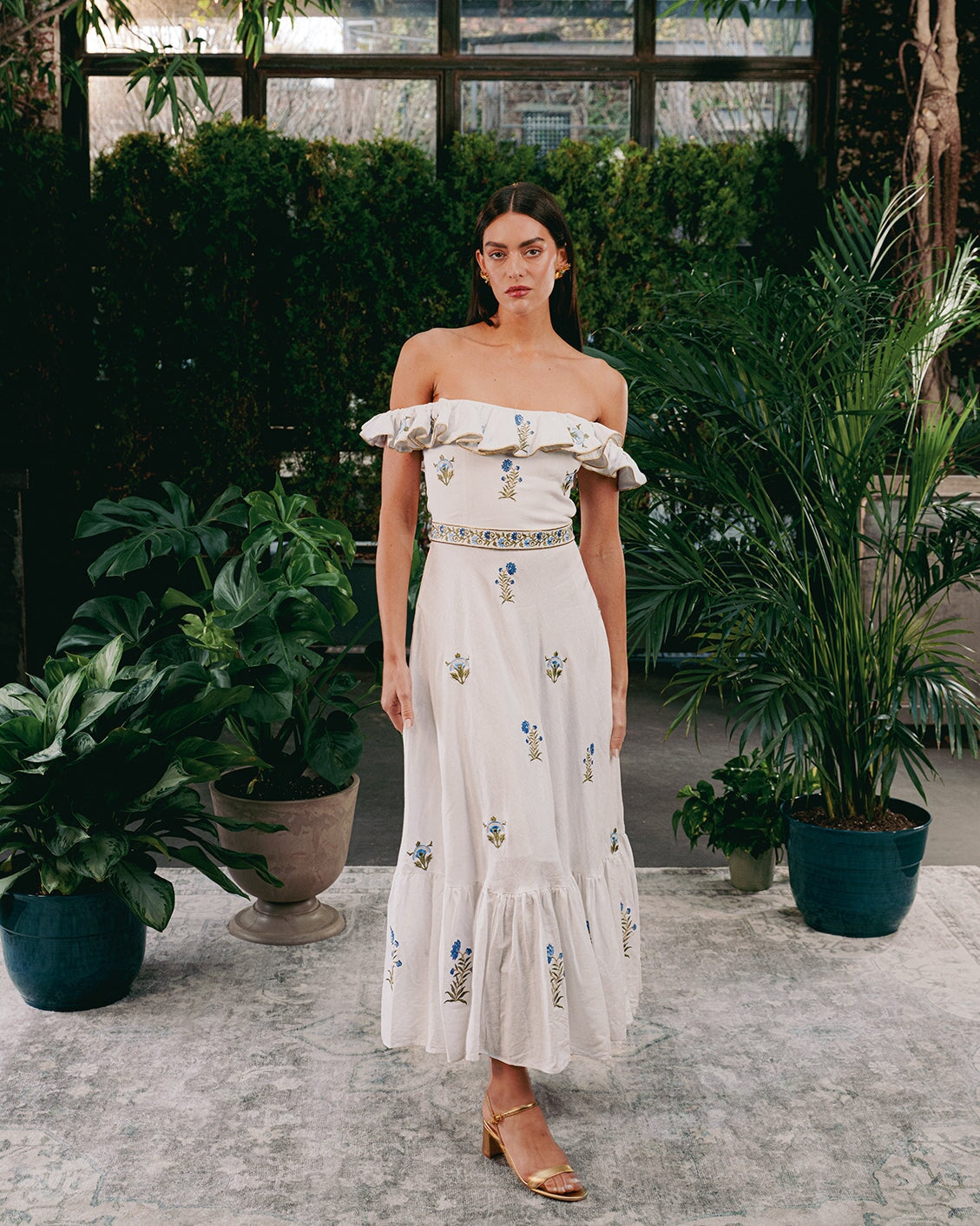 Malika Maxi Dress - Fiona Embroidery Blue & Offwhite Dresses - Maxi Rosewater House