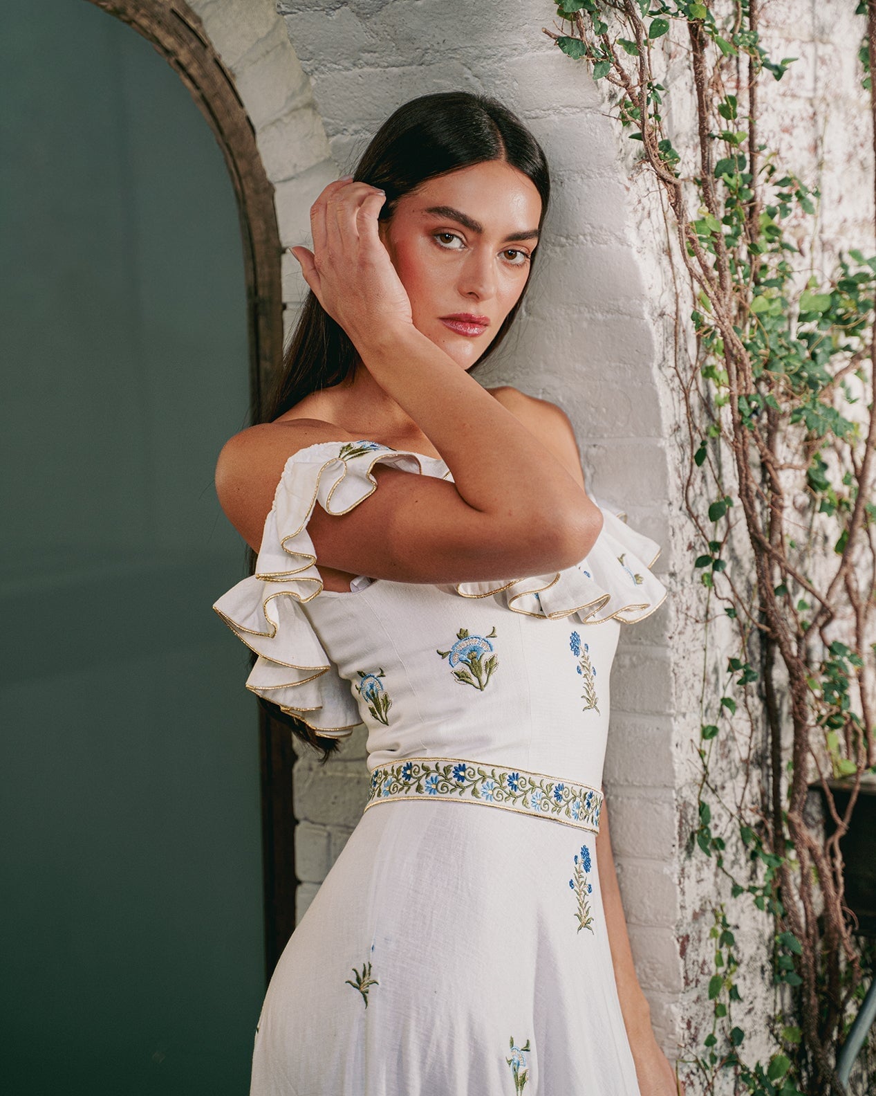 Malika Maxi Dress - Fiona Embroidery Blue & Offwhite Dresses - Maxi Rosewater House