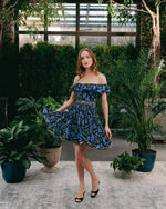 Sara Off The Shoulder Dress - Golestan Printed Voile Blue & Black Dresses - Mini Rosewater House