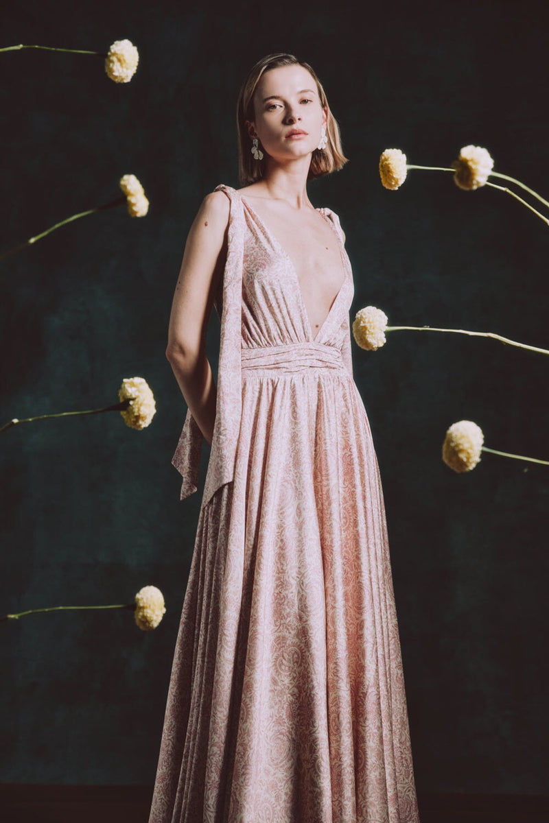 Fiona Dress - Printed Silk Pink Rosewater House 