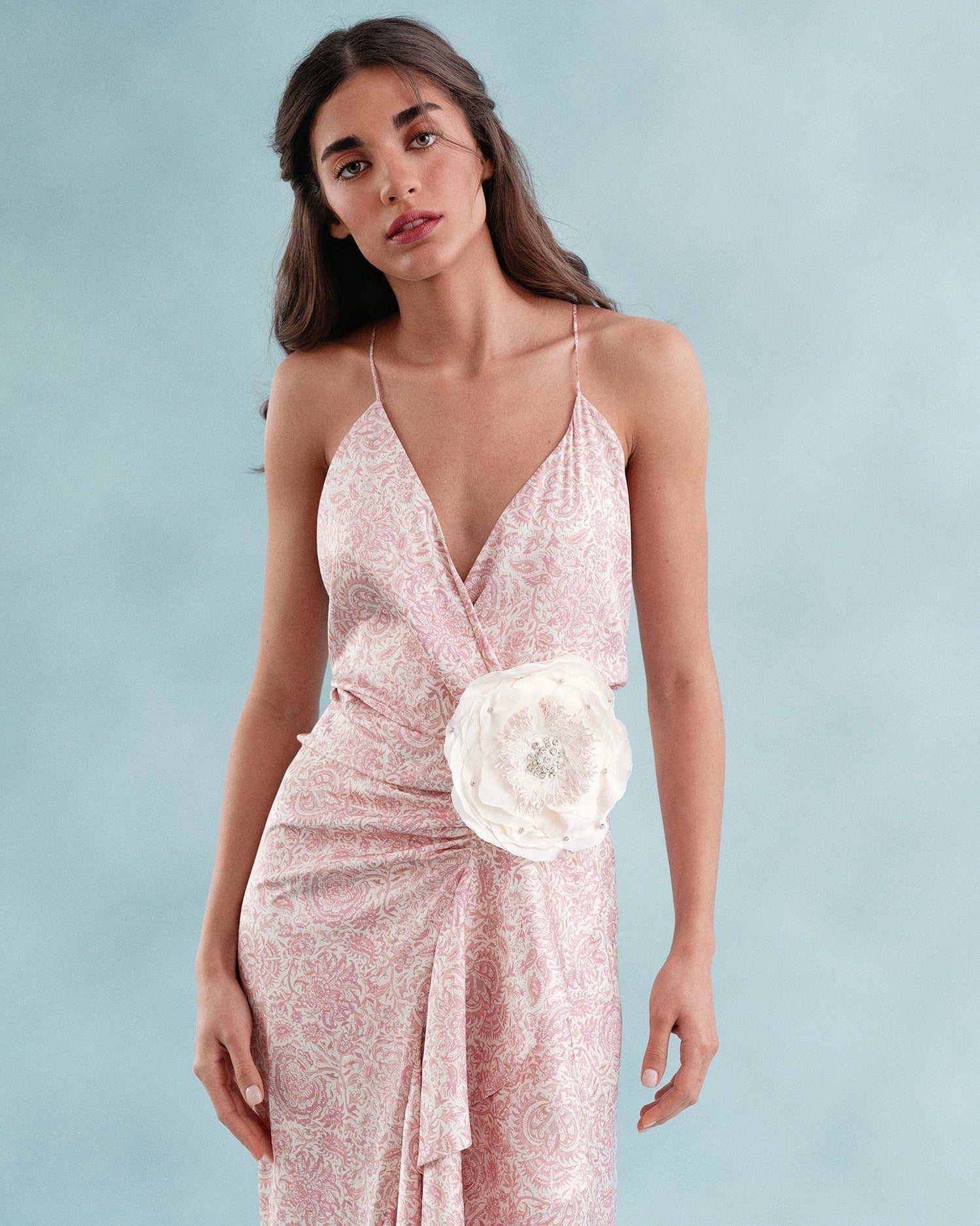 Shiraz Ruffle Dress - Printed Silk Pink Dresses - Midi Rosewater House