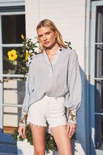 Carnation Blouse - Sky Blue & Red Tops - Blouse Rosewater House
