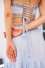 Carnation Crop Top - Blue & Pink Tops - Bustier & Embroidered Rosewater House