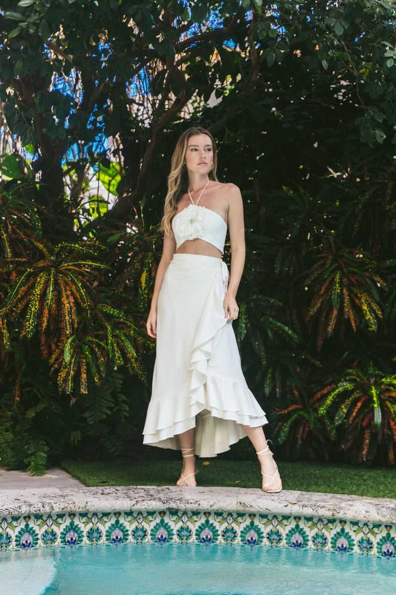 Gol Crop Top - Off White Bottoms - Skirts Rosewater House 