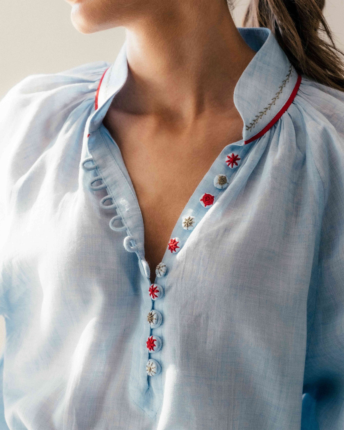 Golab Blouse - Blue & Red (Limited Edition) Tops - Blouse Rosewater House