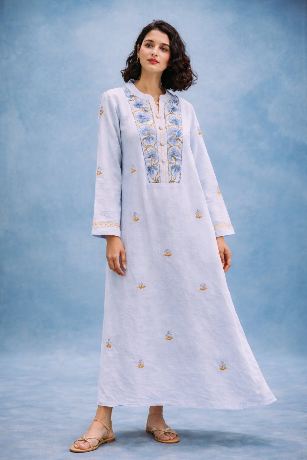 Flora Kaftan - Naz Embroidered Blue & Blue Rosewater House