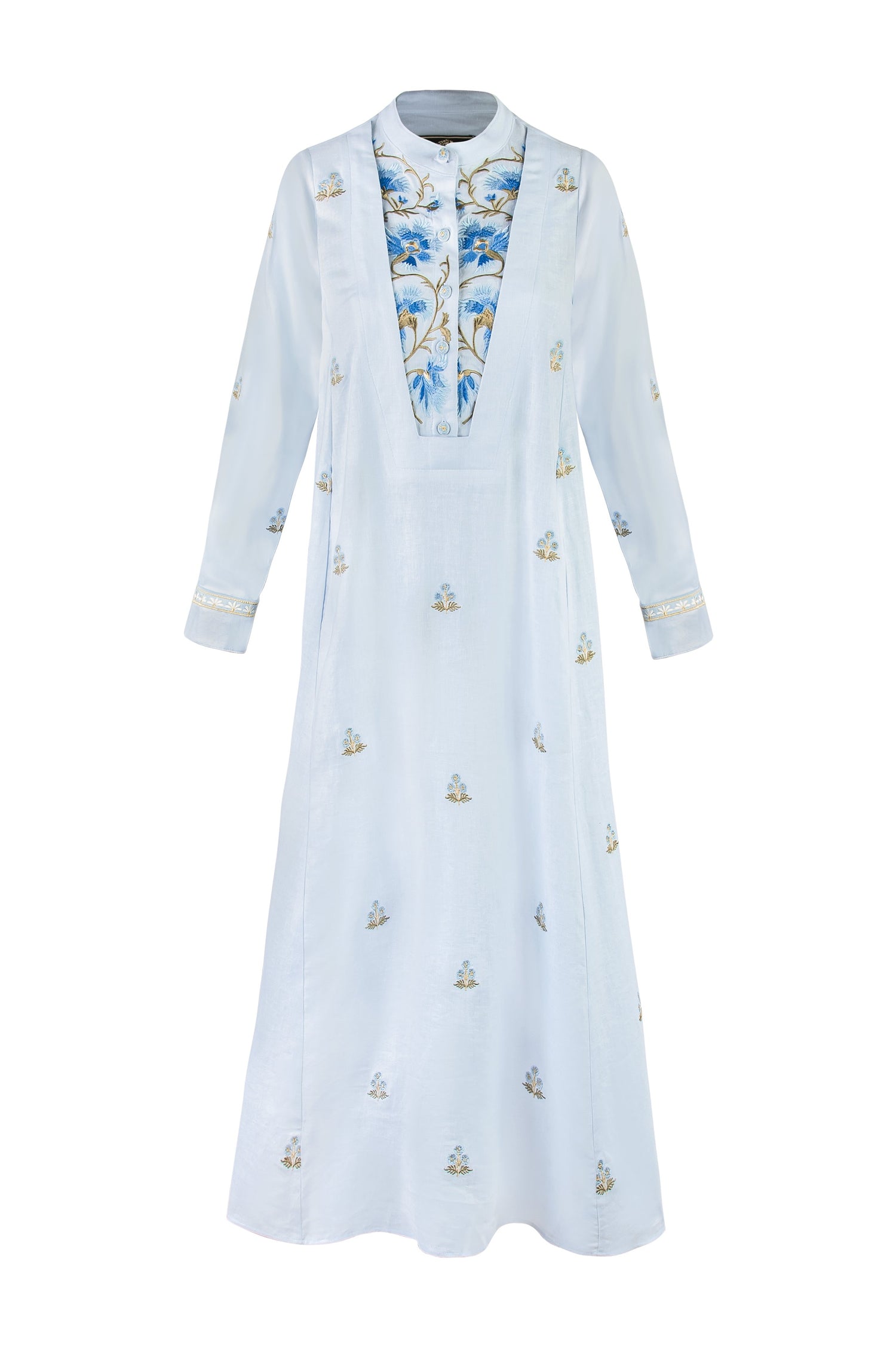 Flora Kaftan - Naz Embroidered Blue & Blue Dresses - Kaftans Rosewater House 