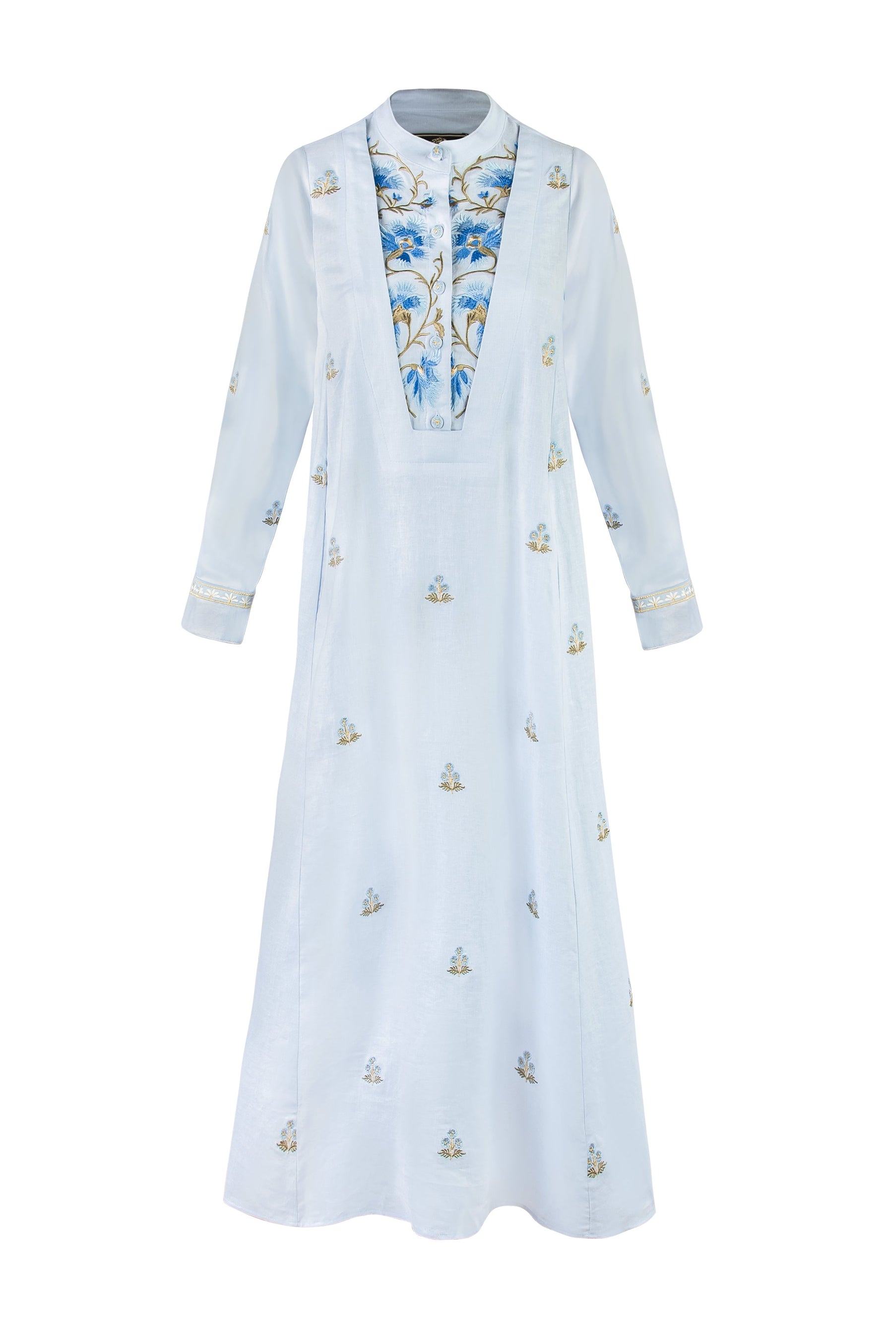 Flora Kaftan - Naz Embroidered Blue & Blue Dresses - Kaftans Rosewater House 