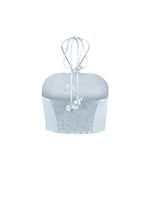 Gol Bustier Top - Blue & White Tops - Bustier & Embroidered OVER THE MOON