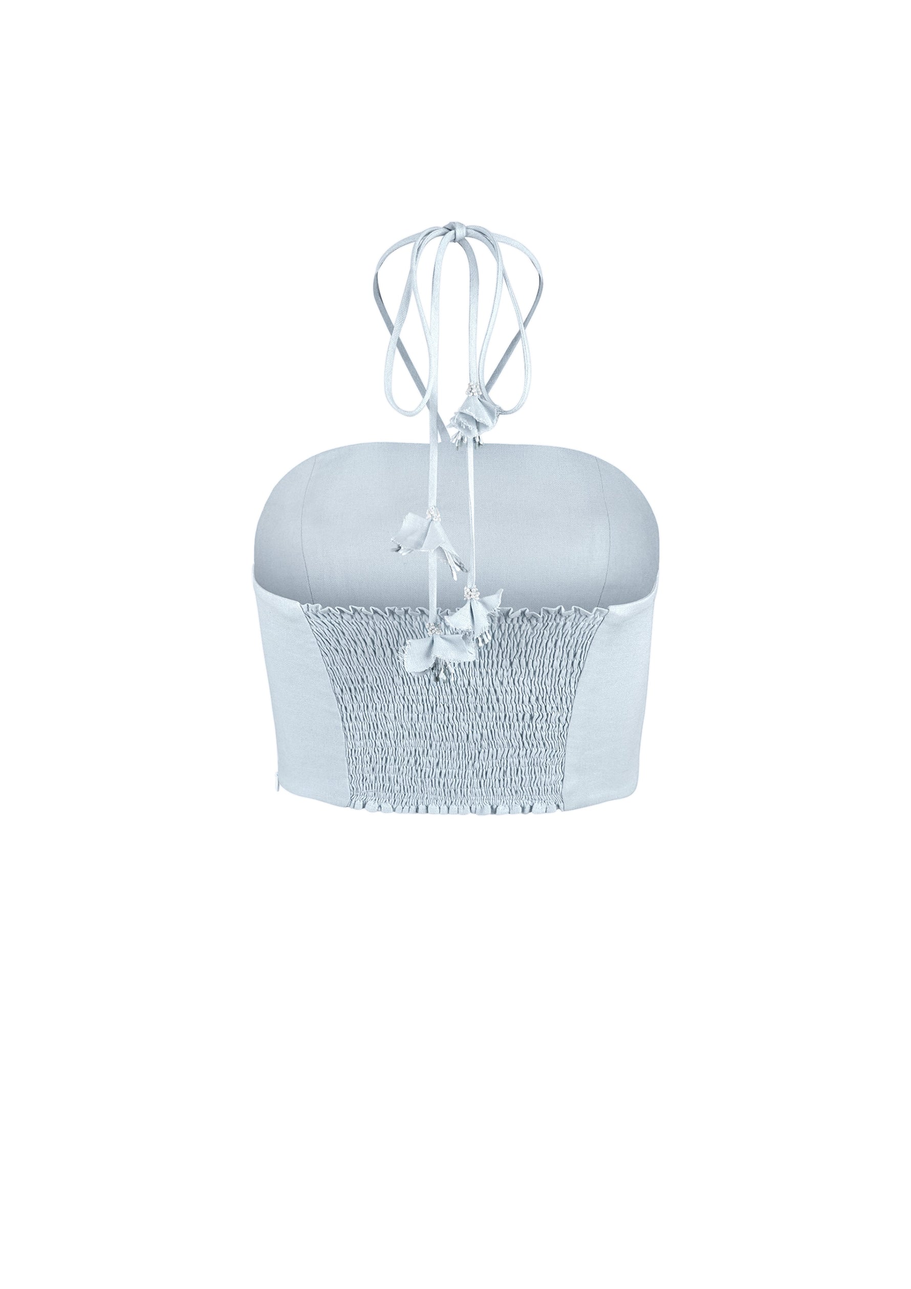 Gol Bustier Top - Blue & White Tops - Bustier & Embroidered OVER THE MOON