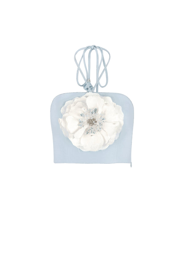 Gol Bustier Top - Blue & White Tops - Bustier & Embroidered OVER THE MOON 