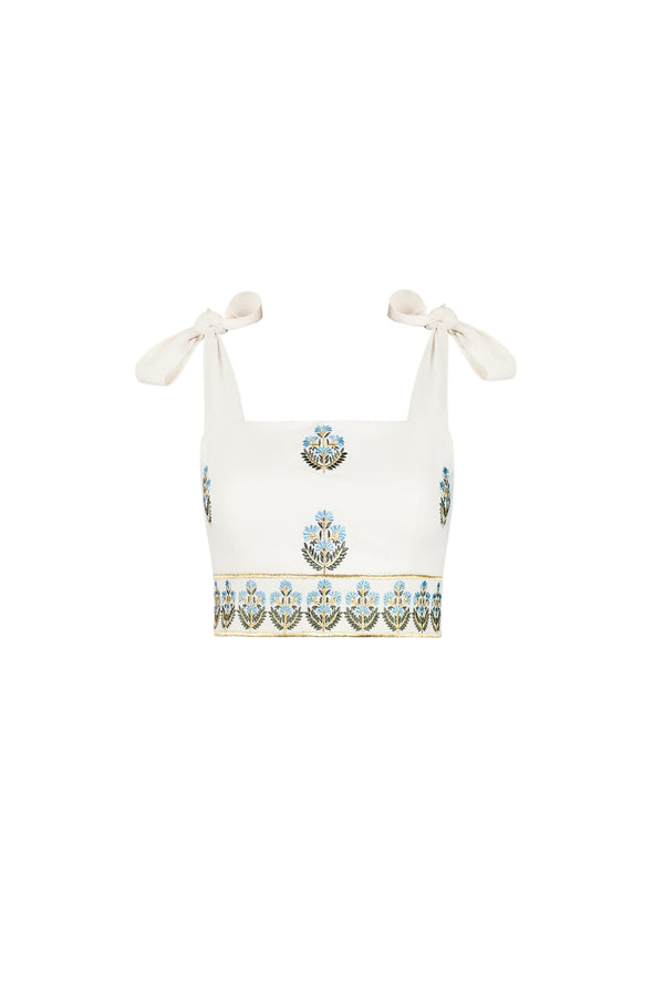 Begum Crop Top- Off White & Blue Dresses - Formal Rosewater House - Wholesale SS25 