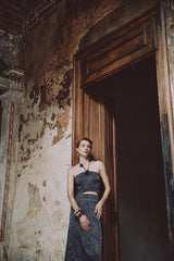 Hava Bustier - Printed Silk Black Rosewater House 