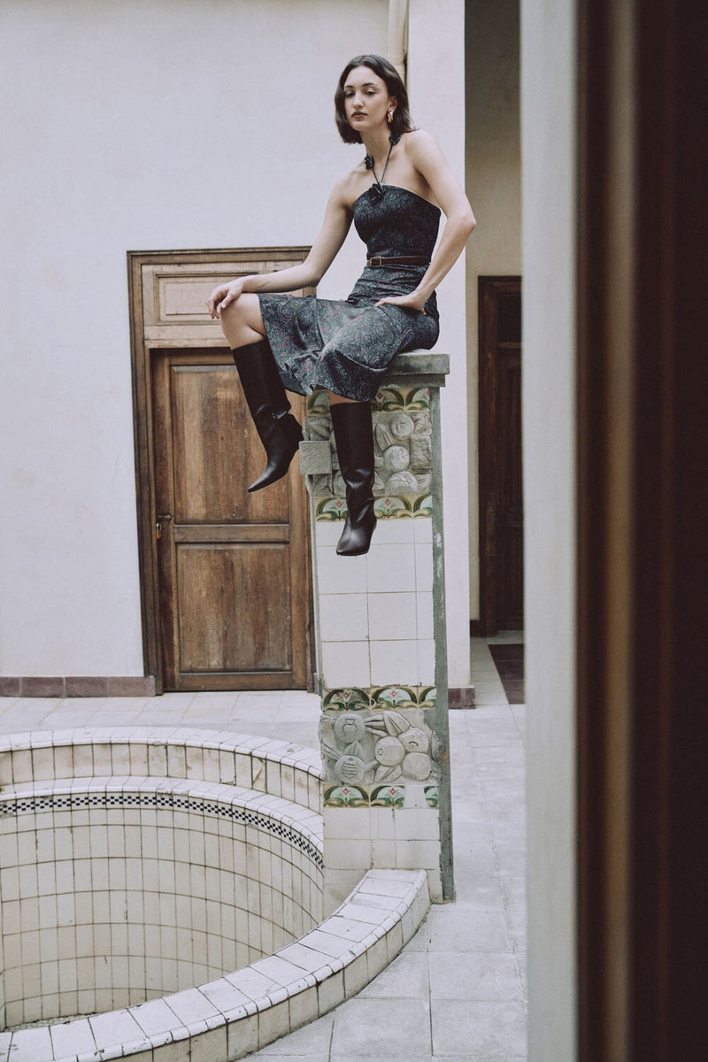 Zoya Skirt - Printed Silk Black Rosewater House 
