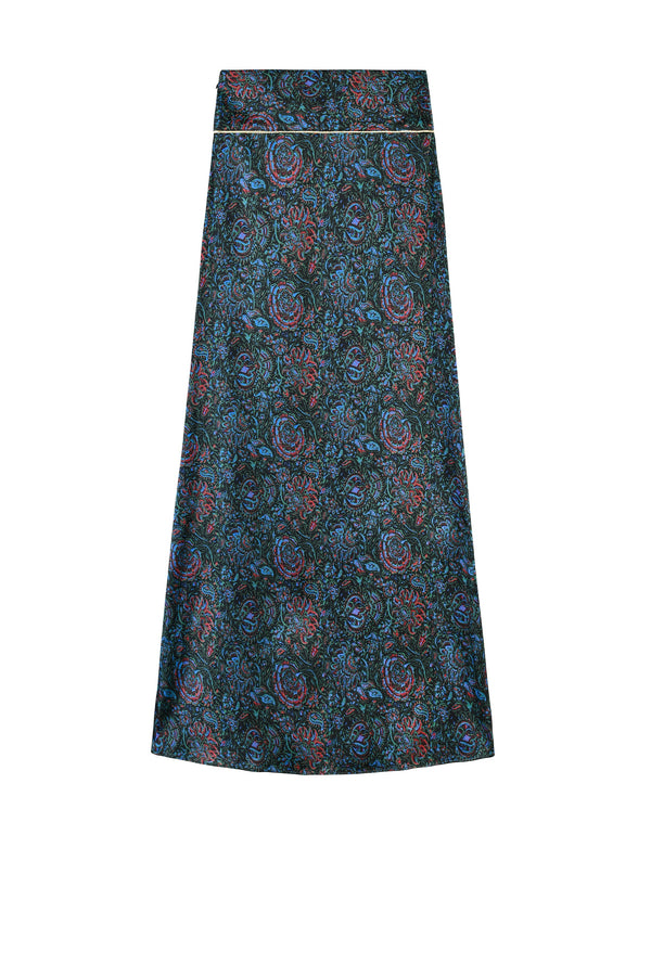Bita maxi skirt - Printed Silk Black Rosewater House 