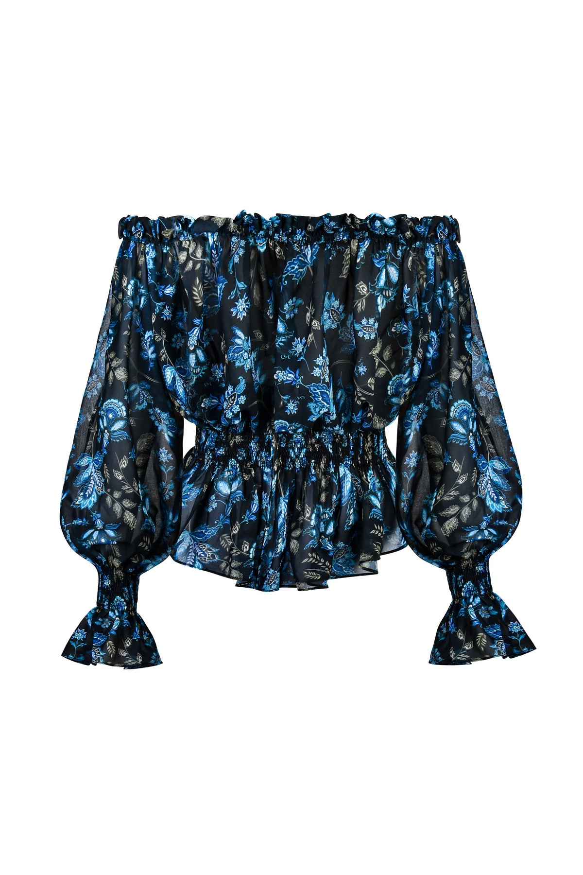 Golshan Blouse - Golestan Printed Chiffon Blue & Black Tops - Blouse Rosewater House 