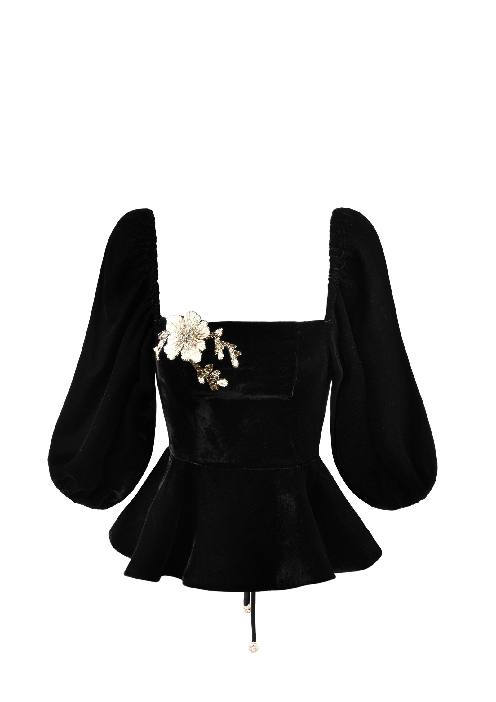 Celeste Peplum Top - Black | Rosewater House
