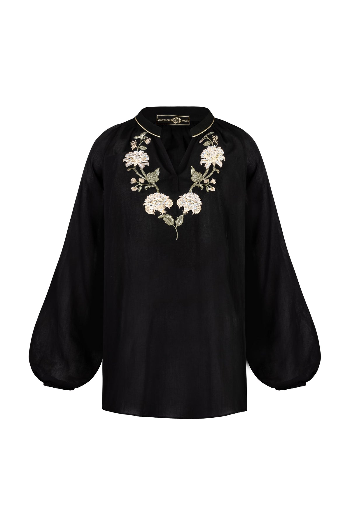 Golestan Blouse - Golestan embroidery Creme & Black Tops - Blouse Rosewater House 