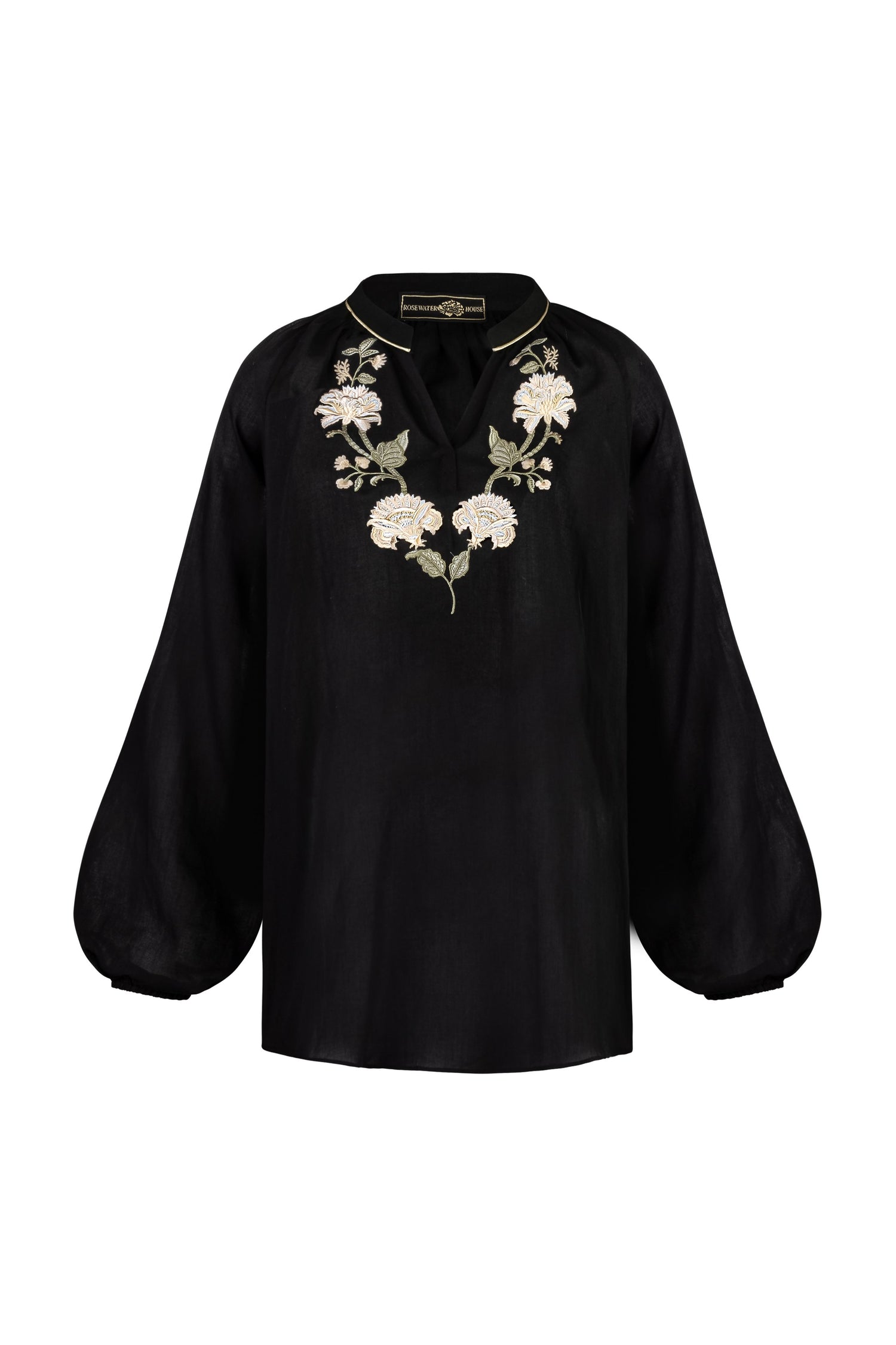 Golestan Blouse - Golestan embroidery Creme & Black Tops - Blouse Rosewater House 